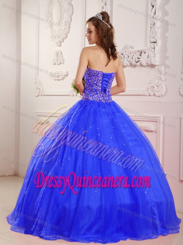 Blue Princess Sweetheart Satin and Organza Beading Quinceanera Dress