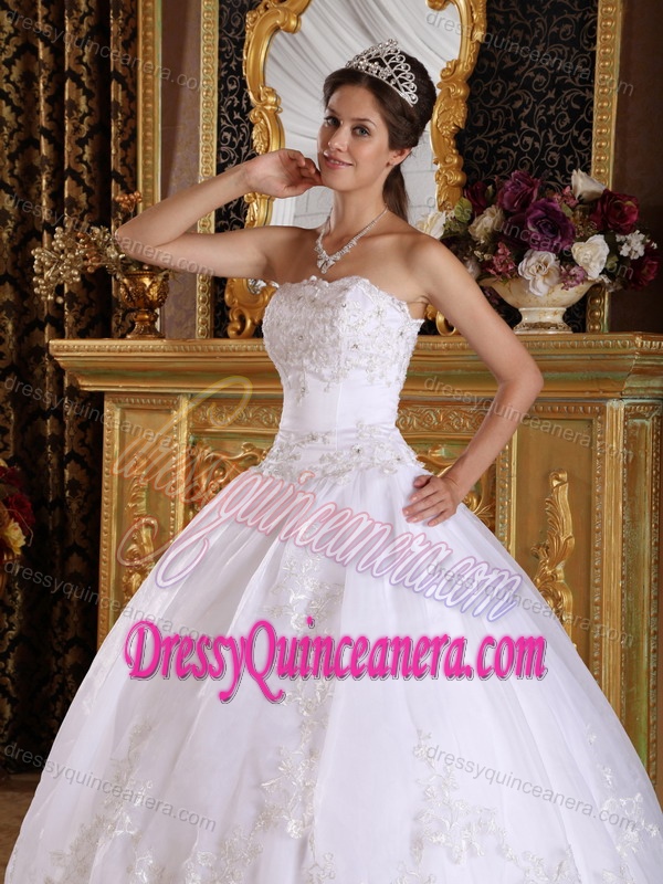 Ball Gown Strapless Embroidery with Beading White Quinceanera Dresses