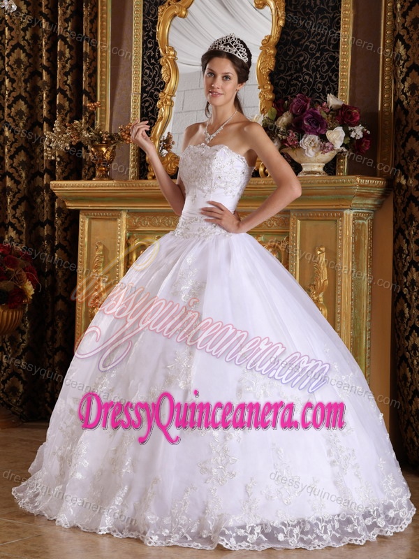 Ball Gown Strapless Embroidery with Beading White Quinceanera Dresses