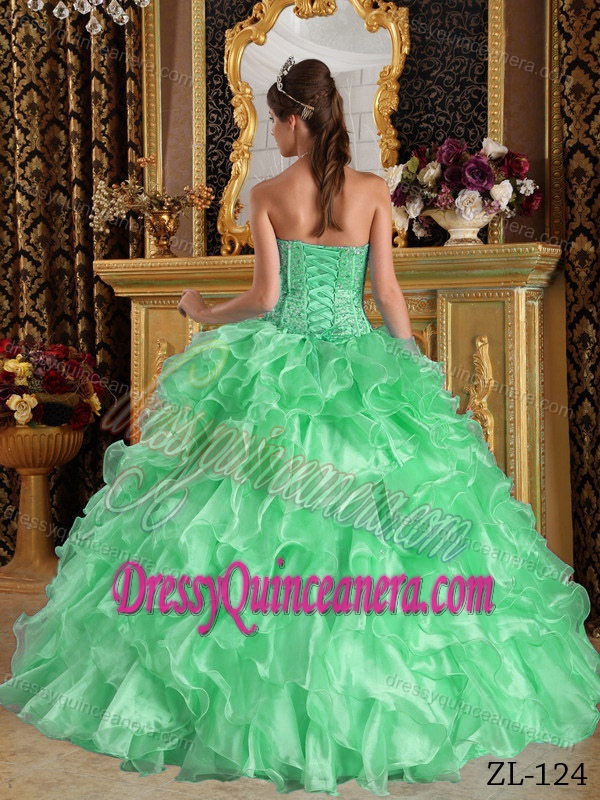 Apple Green Sweetheart Ruffles Organza Quinceanera Dresses for Cheap