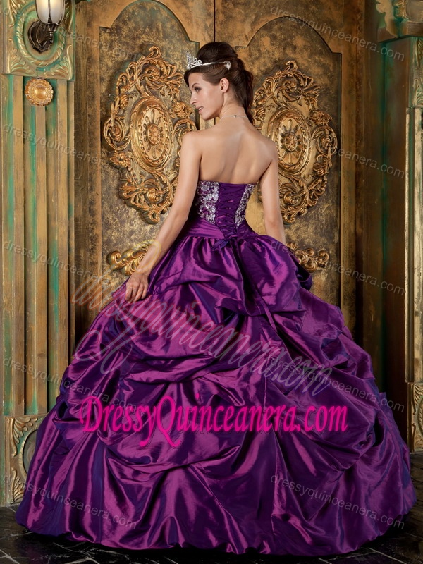 Wrap for Purple Strapless Taffeta Embroidery Sweet 15 Dresses Custom Made