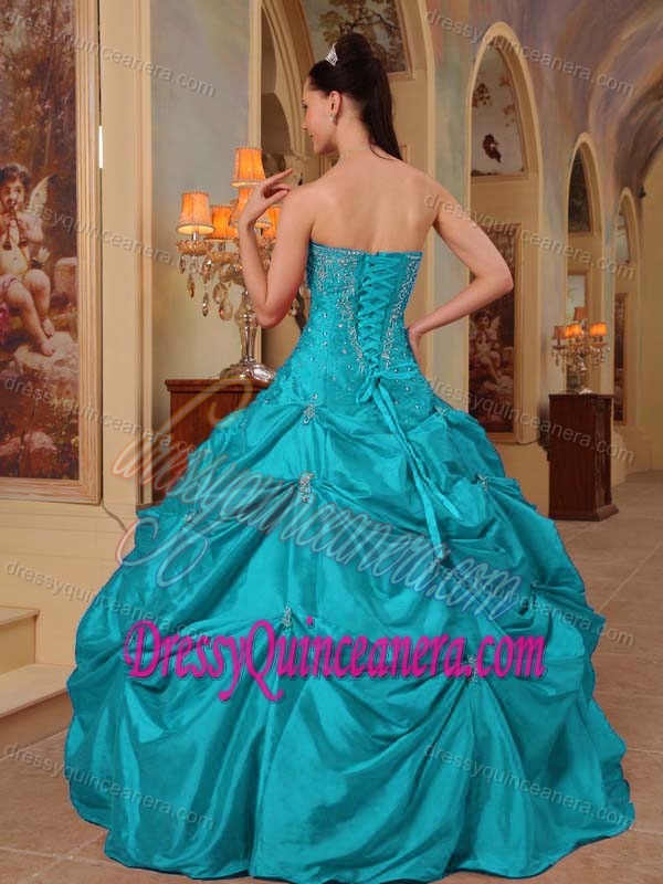 Turquoise Strapless Beading and Embroidery Taffeta Quinceanera Dresses