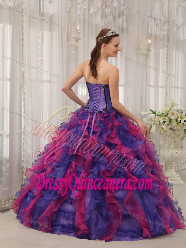 Multi-colored Sweetheart Organza Appliques Quinceanera Dress wholesale