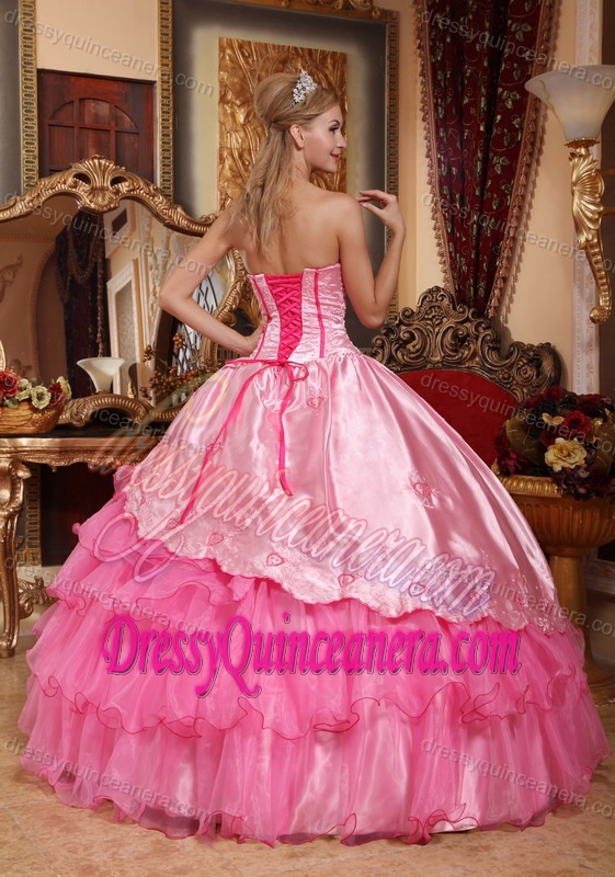 Rose Pink Sweetheart Taffeta and Organza Embroidery Quinceanera Dress