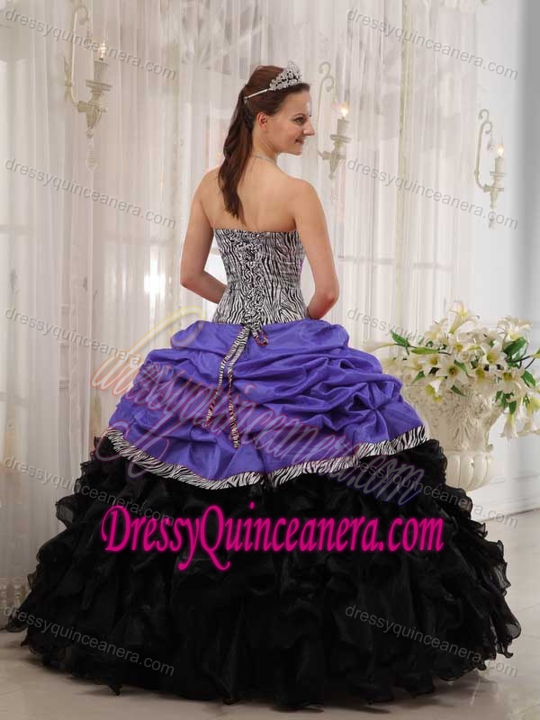 Brand New Purple and Black Sweetheart Quinceanera Dresses with Ruffles