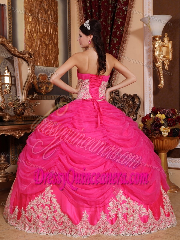 Layered Ruffles for Strapless Beading Organza Hot Pink Quinceanera Dress