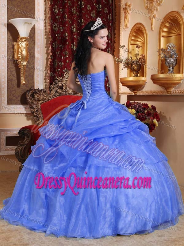 Summer Strapless Organza Beading Purple Quinceanera Dress with Ruffles