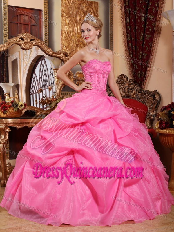 Rose Pink Strapless Organza Appliques Sweet 16 Dresses in wholesale price