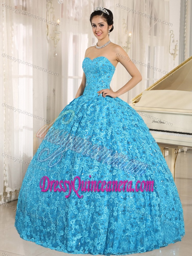 Embroidered Tulle Sweetheart Teal Quinceanera Dresses with Sequins