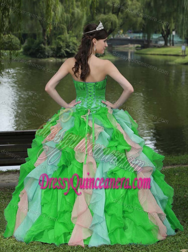Sweet Appliqued Colorful Quinceanera Gown Dress 2015 with Ruffles