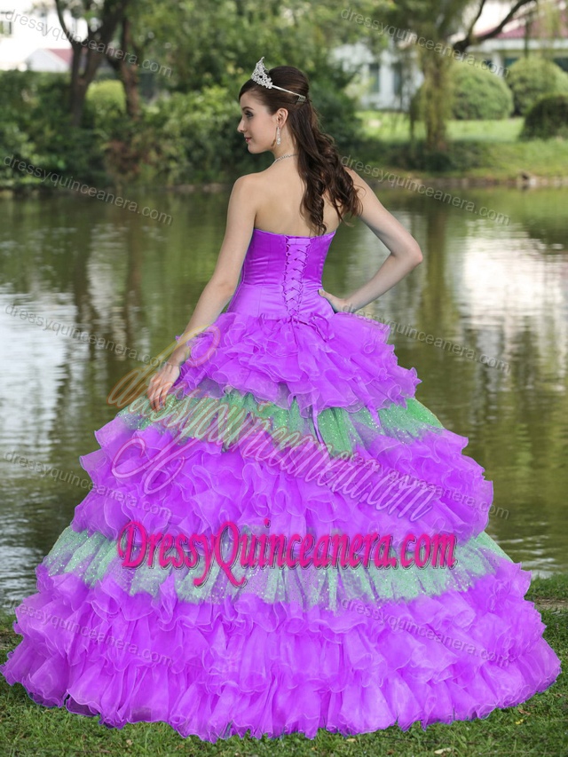 Beaded Sequined Organza Multi-colored Sweet Quinceanera Dress 2013