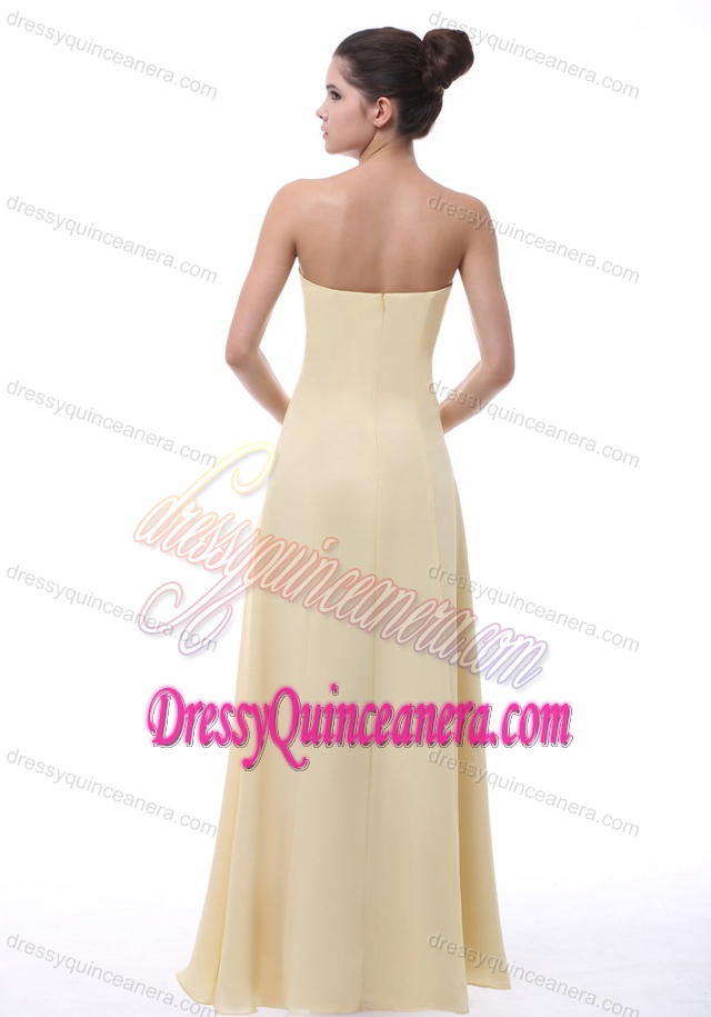 Light Yellow Strapless Affordable Quinceaneras Dresses in Floor-length