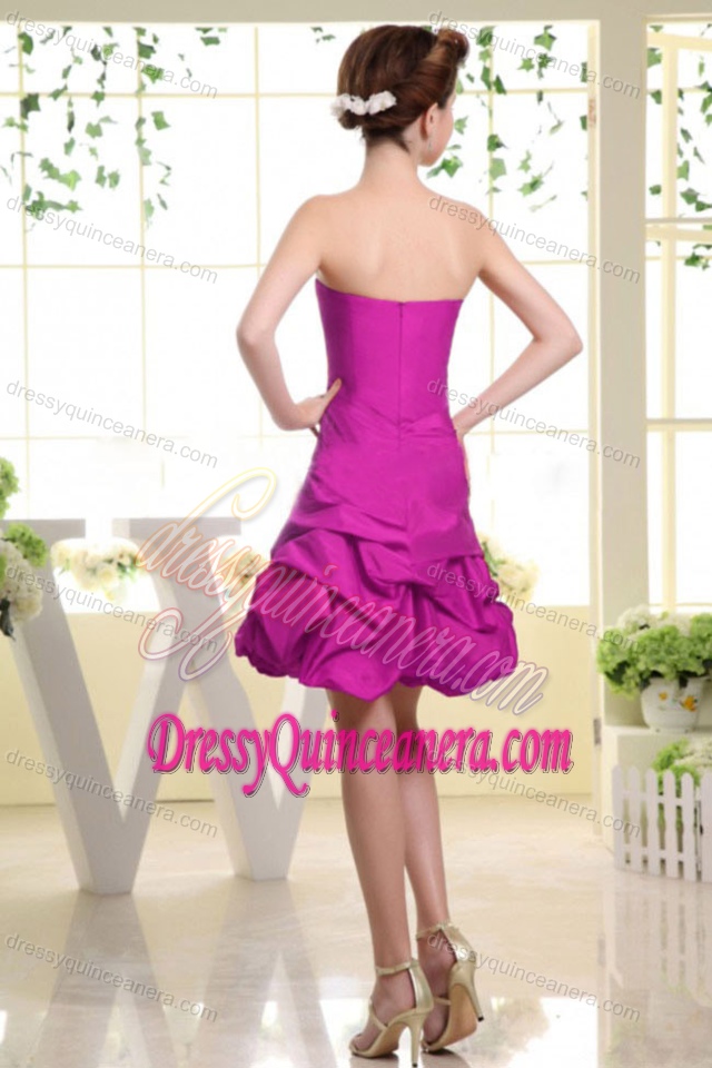 Strapless A-line Nice Quinceanera Dama Dress with Flowers in Fuchsia