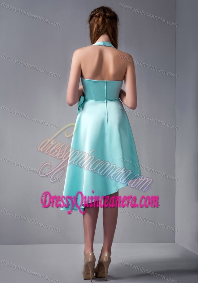 Lovely Aqua Blue A-line Halter Asymmetrical Quinceanera Dama Dress