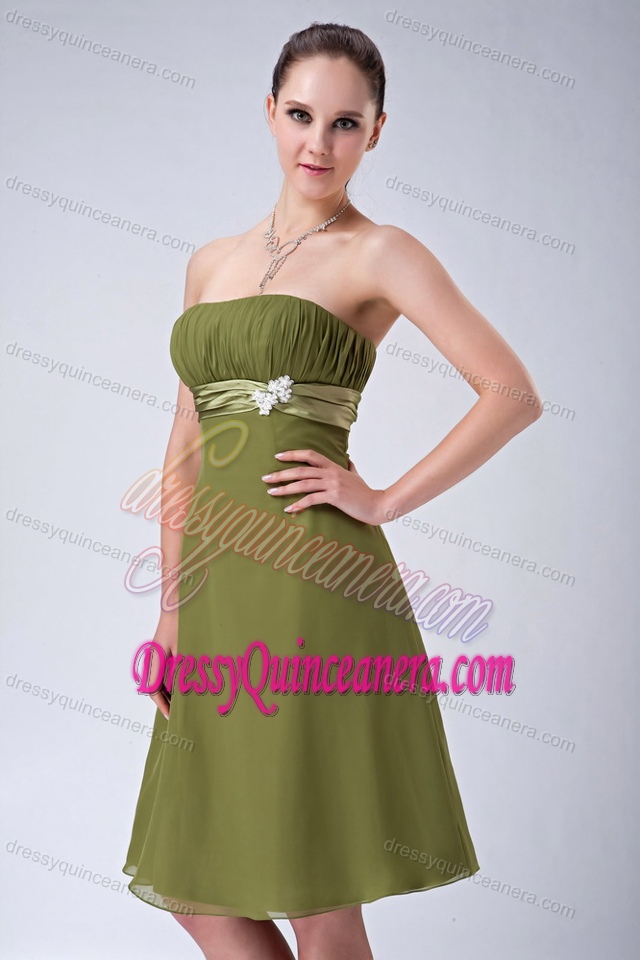 Classical Olive Green Chiffon Knee-length Dresses for Damas under 150