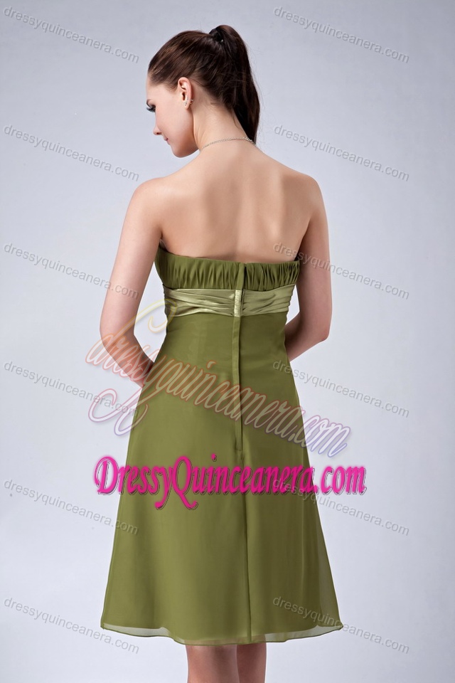 Classical Olive Green Chiffon Knee-length Dresses for Damas under 150
