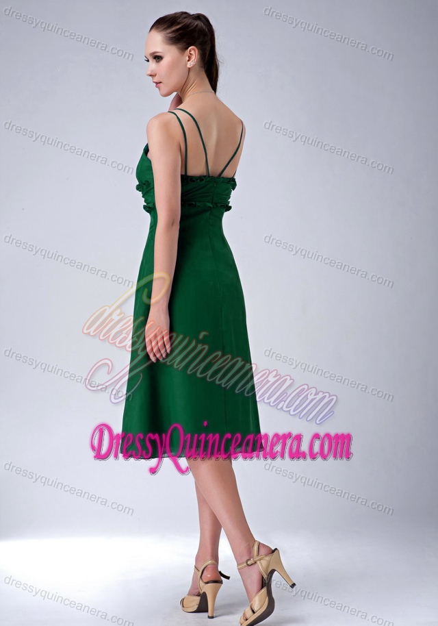 Dark Green Spaghetti Tea-length Gorgeous Quinceanera Damas Dresses
