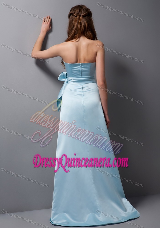 Memorable Strapless Satin Long Quinceanera Dama Dresses in Baby Blue