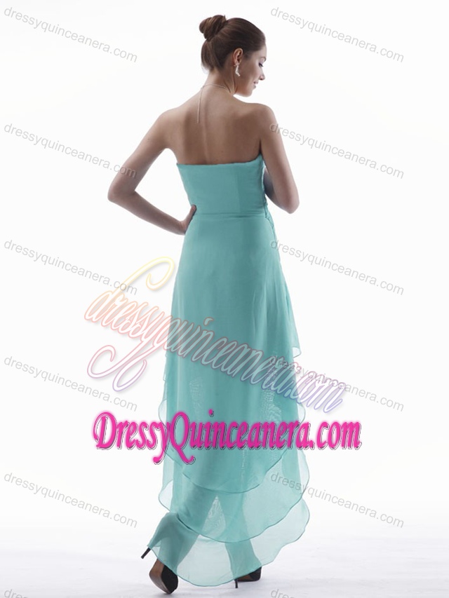 2013 Wonderful V-neck Aqua Blue High-low Chiffon 15 Dresses for Damas