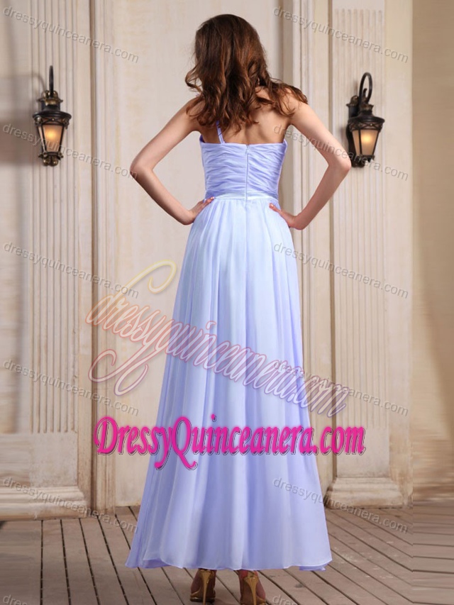 Popular Lilac One Shoulder Zipper-up Chiffon Dress for Damas with Flower