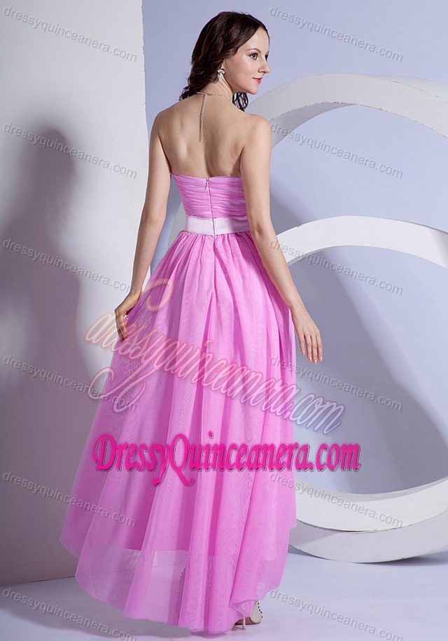 Pink Chiffon High-low Attractive Quinceanera Dama Dresses under 150