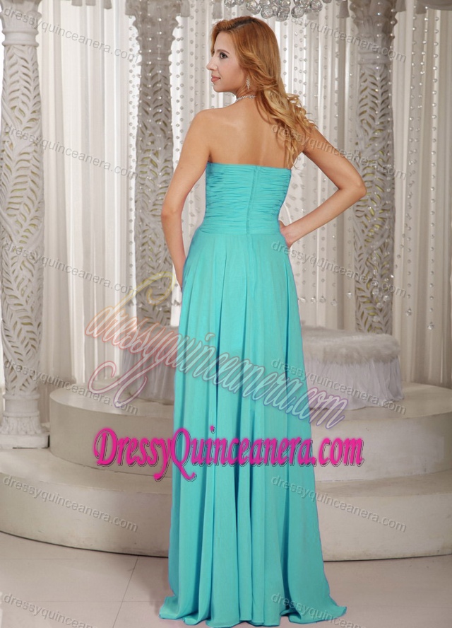 High-low Ruched and Beaded Aqua Blue New Dama Dress for Quinceaneras