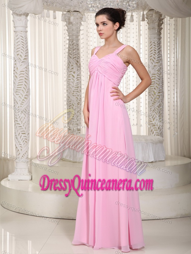 Charming Baby Pink Chiffon Ruched Quince Dama Dresses for Summer