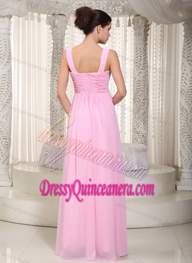 Charming Baby Pink Chiffon Ruched Quince Dama Dresses for Summer