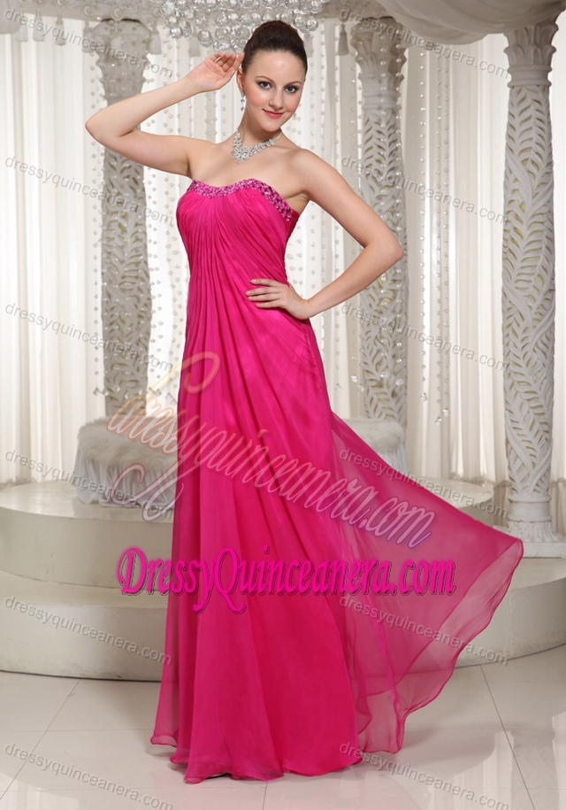 Romantic Strapless Hot Pink Ruched Dama Dress with Beading under 150