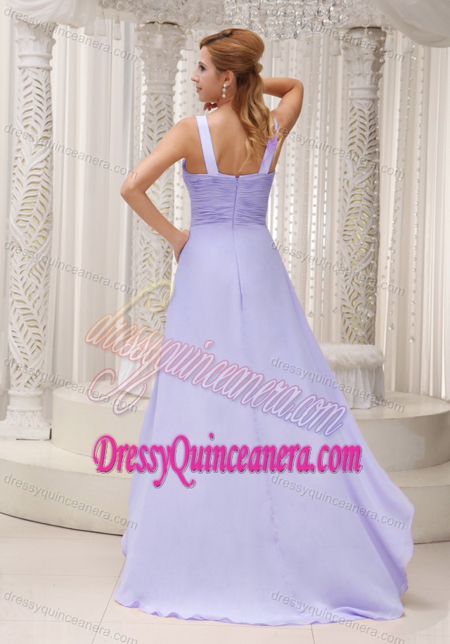 Gorgeous High-low Ruched Zipper-up Dama Quinceanera Dresses in Lilac