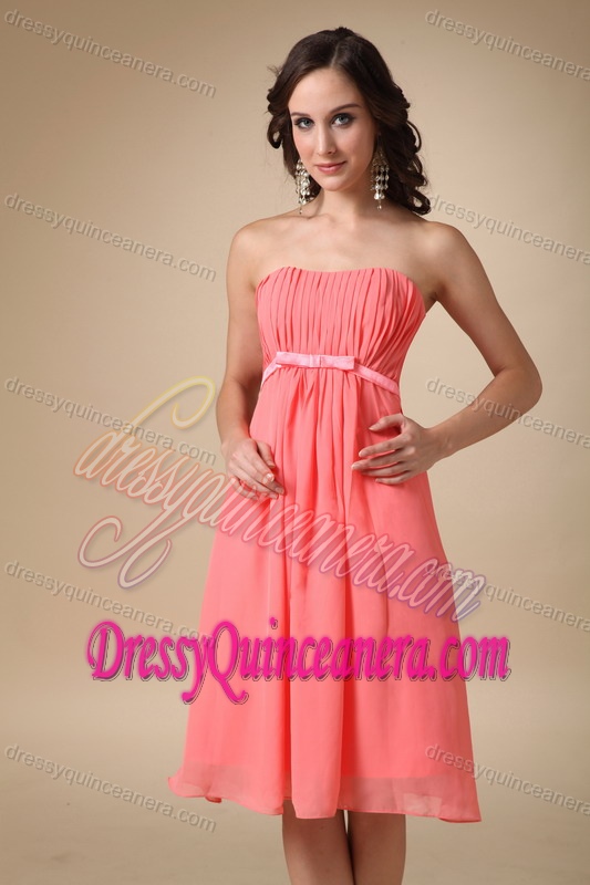 Romantic Watermelon Strapless Short Quince Dama Dresses with Ruches