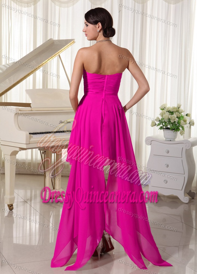 Hot Pink High-low Beaded 2013Best Seller Dama Dresses for Quinceanera