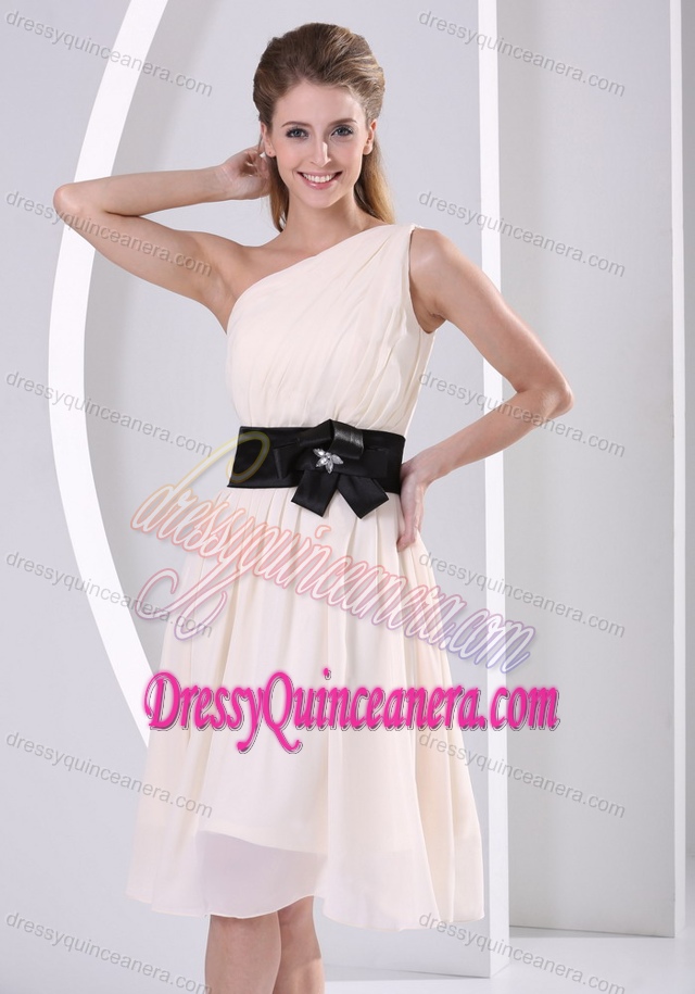 One Shoulder Champagne Chiffon Wonderful Quince Dama Dress for Fall