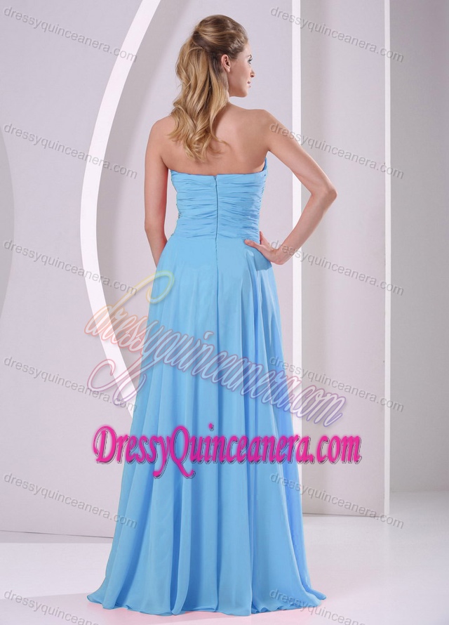 Sweet Beaded and Ruched Chiffon Aqua Blue Dama Dress for Quinceanera