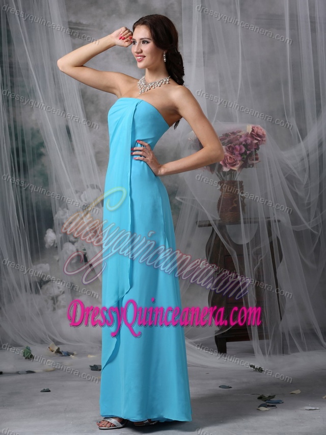 Fashionable Chiffon Long Quince Dama Dress in Baby Blue for Spring