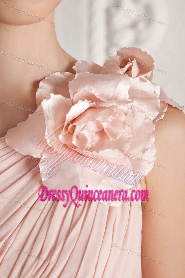 Attractive Baby Pink Zipper-up Brush Train Dama Dresses for Summer