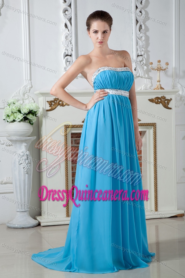 Strapless Chiffon Aqua Blue Beaded 2012 Best Seller Dresses for Dama