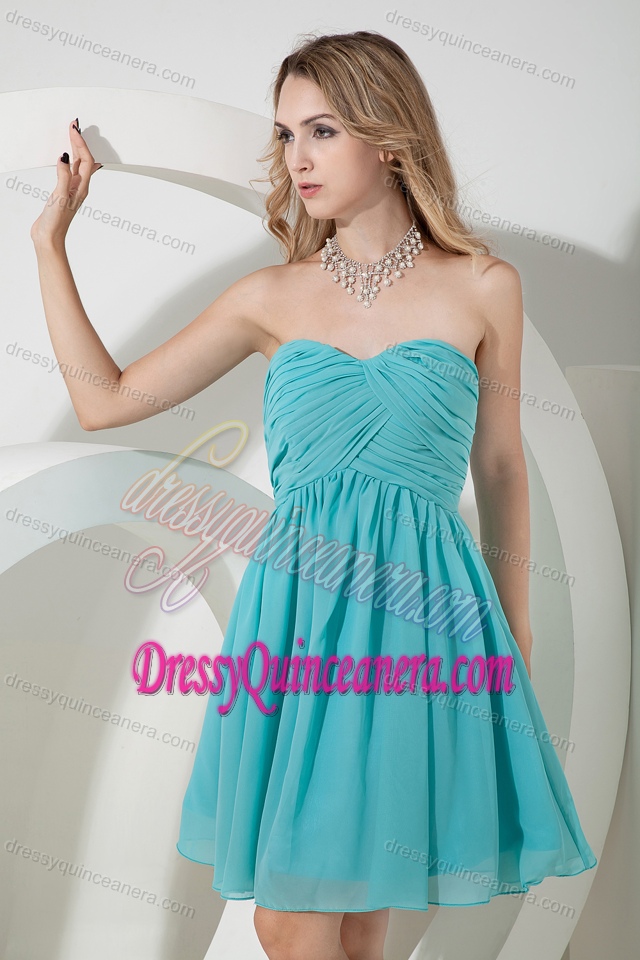 Beautiful A-line Ruched Dama Dresses for Quinceaneras in Turquoise