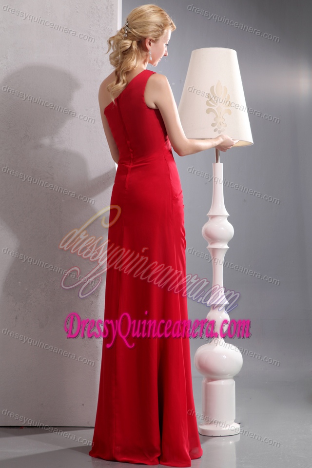 Red Column One Shoulder Chiffon Gorgeous Dress for Damas with Ruches