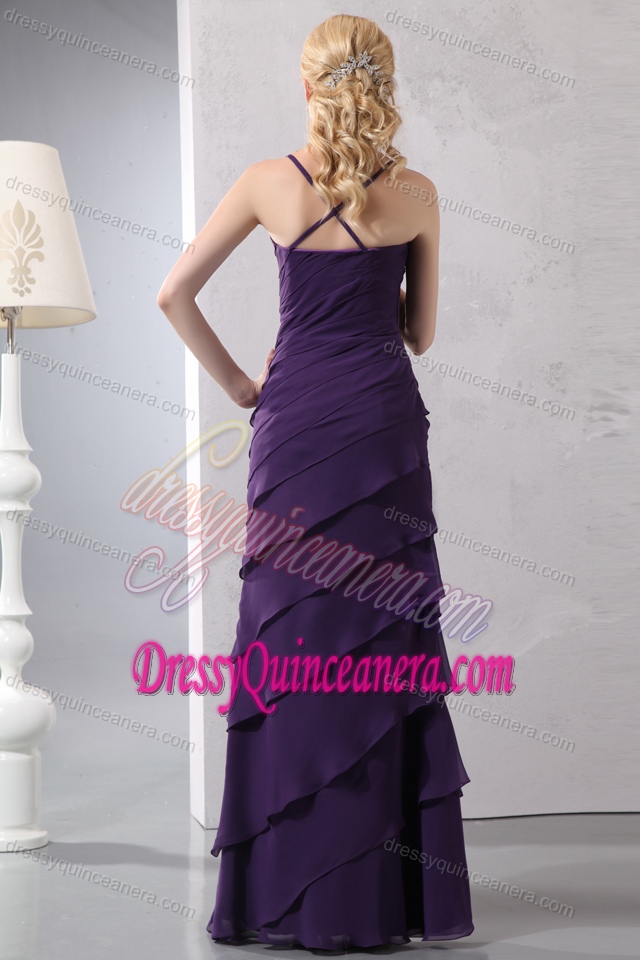 Memorable Spaghetti Dark Purple Chiffon 15 Dress for Damas with Ruffles
