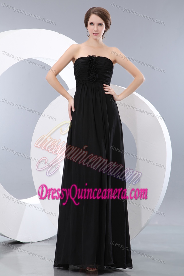 2013 Popular Black Floor-length Chiffon Dresses for Damas with Flowers