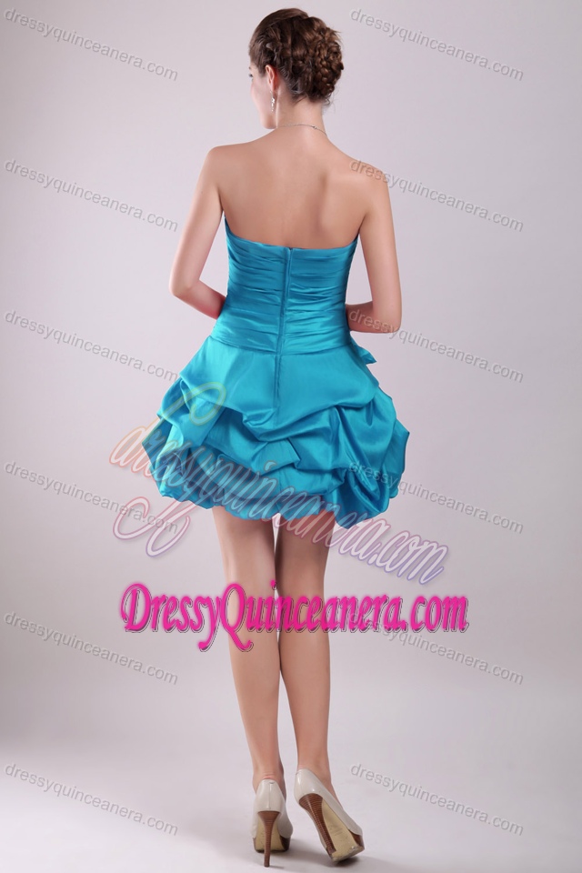 Blue A-line Strapless Mini-length Quinceanera Dama Dresses with Hand Made Flower
