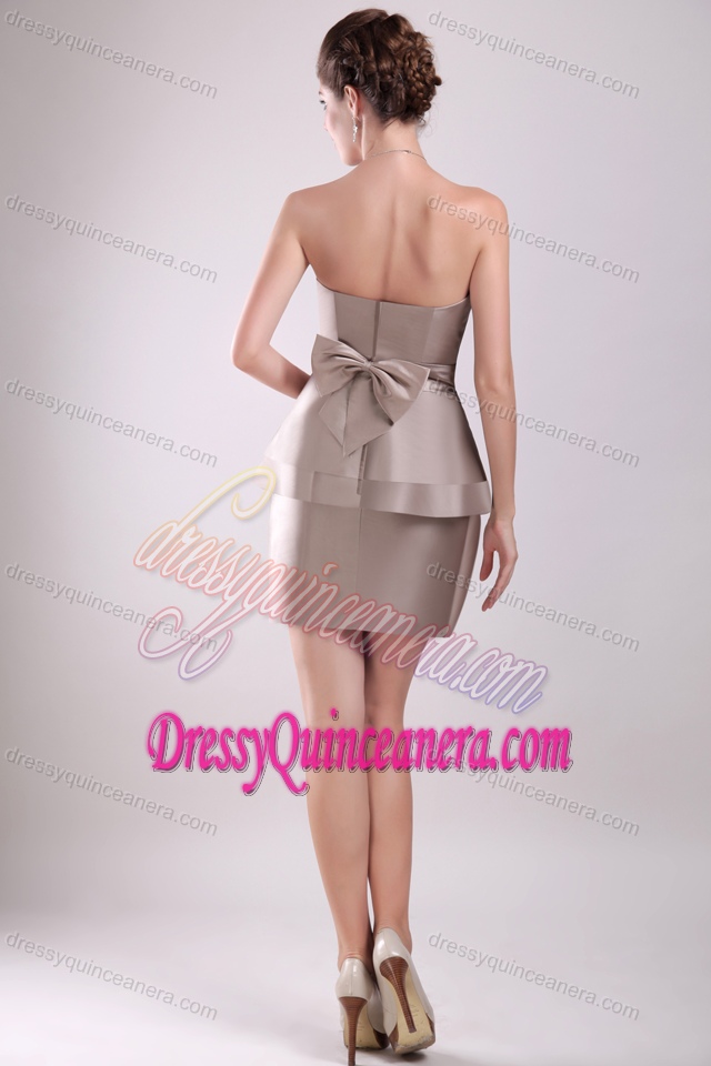 New Column Strapless Mini-length Taffeta Quinceanera Dama Dresses with Bowknot