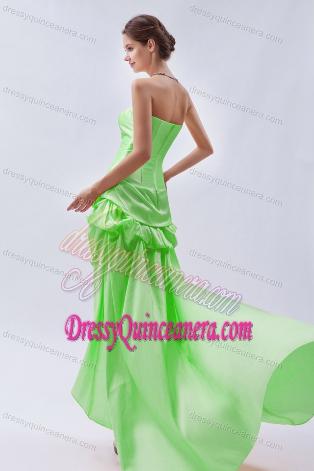 Spring Green Column Strapless High-low Dama Dress for Quince with Pick-ups on Sale