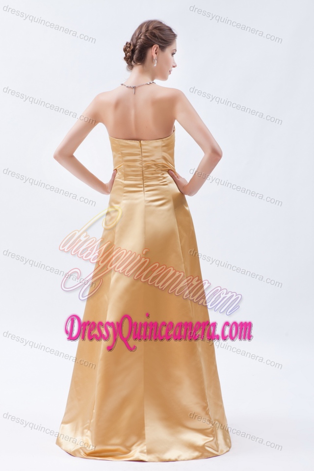 Modern Gold Column Strapless Ruched 2013 Dama Dress for Quince for Custom Made