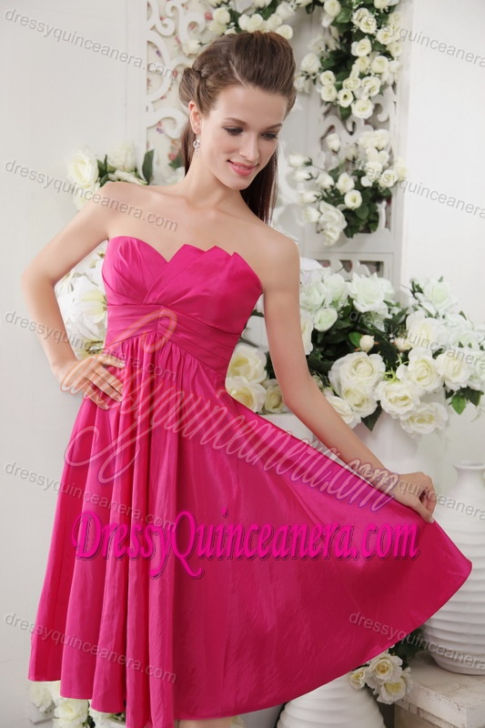 Discount Hot Pink Empire Strapless Knee-length Taffeta 2013 Dama Dress for Quince