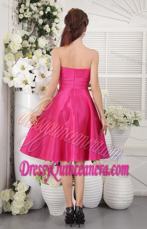 Discount Hot Pink Empire Strapless Knee-length Taffeta 2013 Dama Dress for Quince
