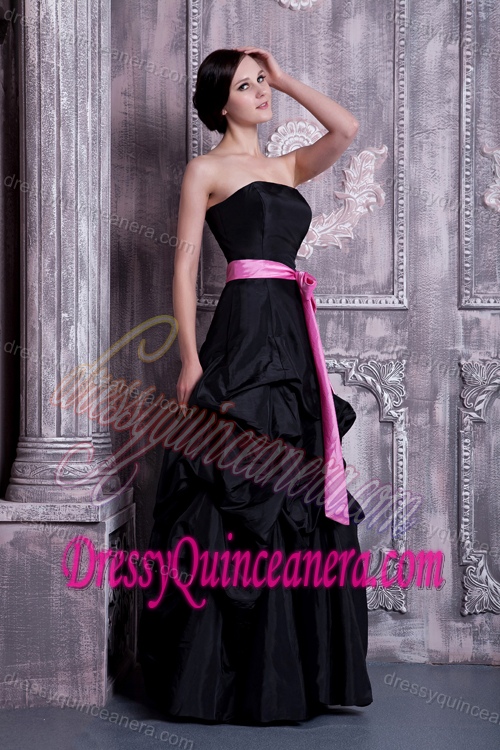 Informal Black A-line Strapless 2013 Dama Dress for Quince with Sash and Pick-ups