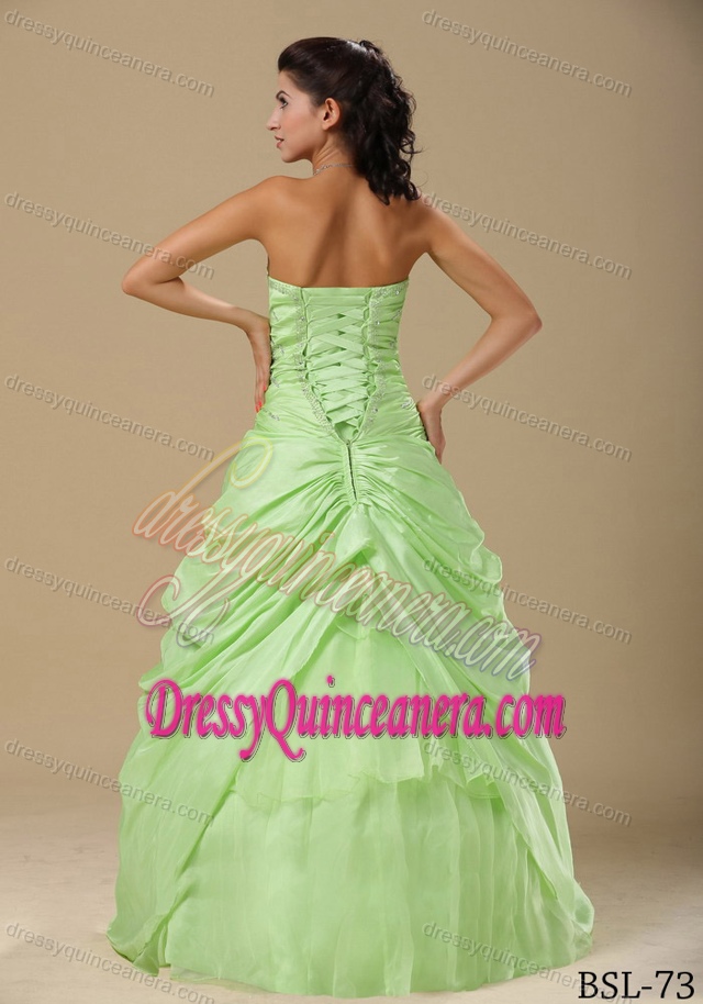 Yellow Green Discount Ruched Quinceanera Gown Dress in Organza