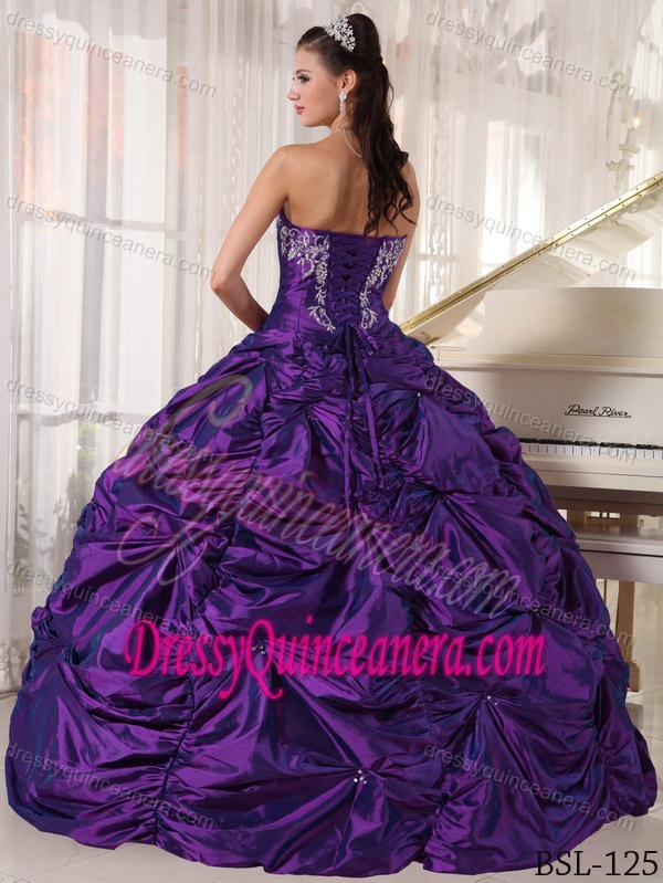 Eggplant Purple Strapless Quinceanera Gown with Embroidery on Sale